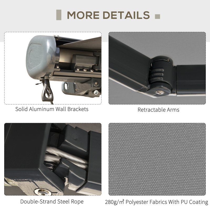 Outsunny 3 x 2.5m Electric Awning with Remote Controller, Aluminium Frame DIY Retractable Awning, UV50+ Sun Shade Canopy for Garden Patio Deck Door Window, Grey