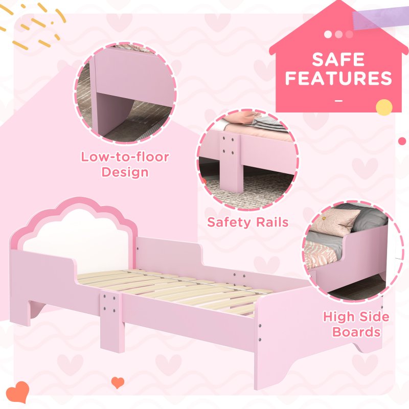 ZONEKIZ Toddler Bed Frame, Kids Bedroom Furniture, Cloud-Design Princess Bed, 143 x 74 x 55cm - Pink
