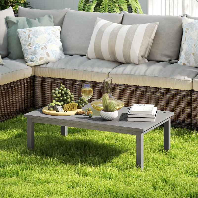 Outsunny Aluminium Outdoor Coffee Table, Rectangular Patio Side Table with Slat Tabletop for Indoor, Garden, Balcony, 100cm x 60 cm, Grey