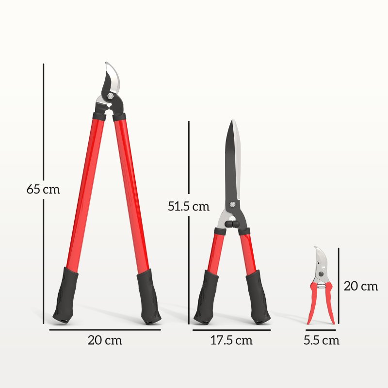 Outsunny 3 Pcs Garden Shears Set with Hedge Shears, Lopper, Garden Secateurs, Lightweight and Compact, Tree Shrub Care Kit for Pruning with Soft Grip Handle