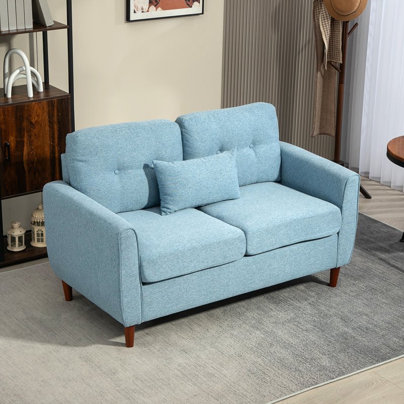 HOMCOM 2 Seater Sofa with Spring Cushion, Fabric Sofa with Wooden Legs, Modern Love Seat for Living Room, 140cm Width Tufted Couch for Bedroom