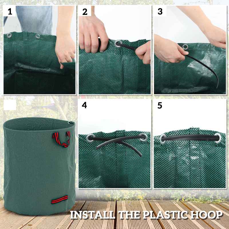 Outsunny Garden Waste Bags, 272L x 3 Heavy Duty Garden Bags, Foldable and Reusable Waste Sacks with Handles for Loading Leaf, Trash, Debris, Green