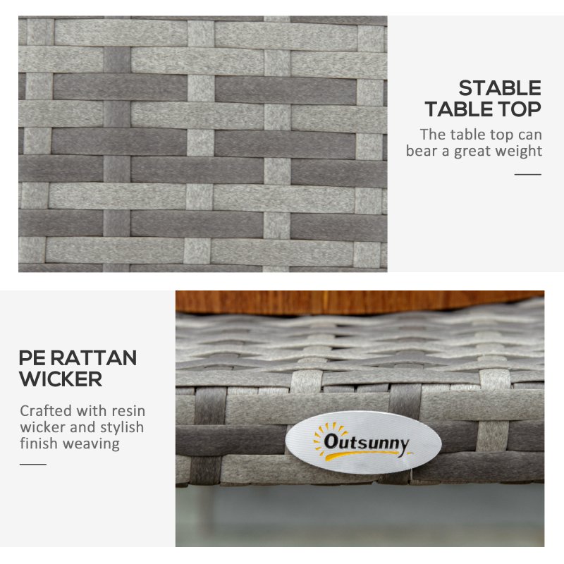 Outsunny Rattan Coffee Table, Patio Wicker Table with All-Weather Material for Garden, Balcony, Backyard, Grey