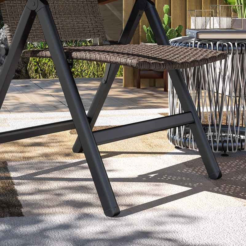Outsunny Outdoor Folding Dining Chair, PE Rattan Chair with Armrests, High Backrest, for Garden, Camping, Balcony, Porch, Brown