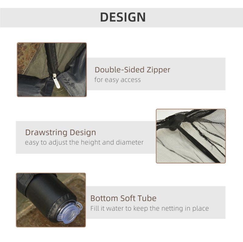 Outsunny Outdoor Garden Umbrella Table Screen, 2.3 m Parasol Bug Mosquito Net Cover with Zipped Door, Patio Mosquito Netting Cover with Water Fillable Tube at Base, Black