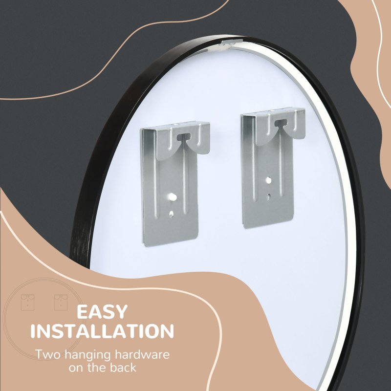 kleankin Large Modern Round Mirror, Wall-mounted Bathroom Mirror, Vintage Art Makeup Mirror for Entryways, Black, 40x40 cm