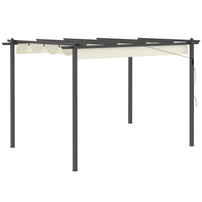 Outsunny 4 x 3(m) Aluminium Outdoor Pergola with Retractable Roof, Outdoor Gazebo Canopy Shelter with Grommet Holes for Garden, Patio, Lawn, Cream White