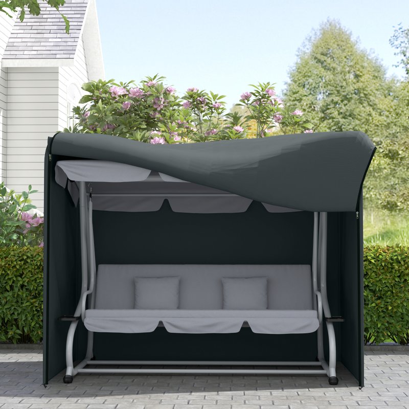 Outsunny 3 Seater Garden Swing Cover, Waterproof Swing Chair Cover, Windproof and Anti-UV 420D Outdoor Swing Bench Cover with Zip, 220 x 125 x 172cm, Grey