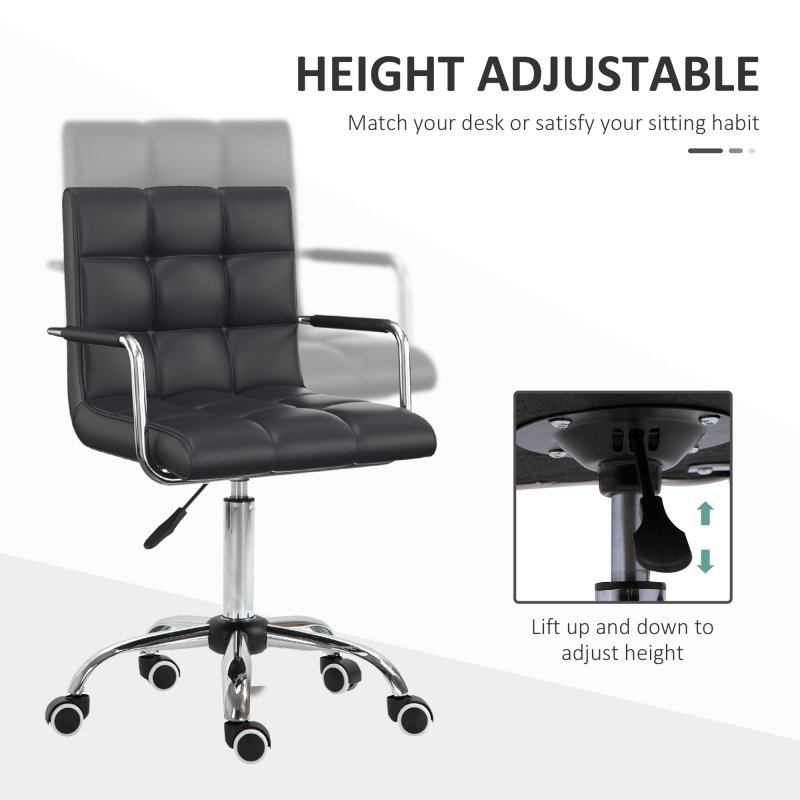 Vinsetto Office Chair, Makeup Vanity Chair, Mid Back Computer Chair, PU Leather Swivel Study Chair with Adjustable Height, Armrest and Rolling Wheels