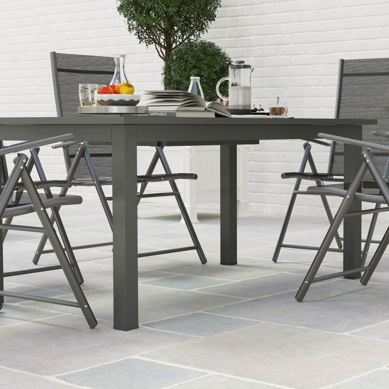 Outsunny Extending Garden Table, Full Aluminium Outdoor Dining Table with Slatted Top, for Patio, Balcony, 160/220 x 90 x 73 cm, Grey