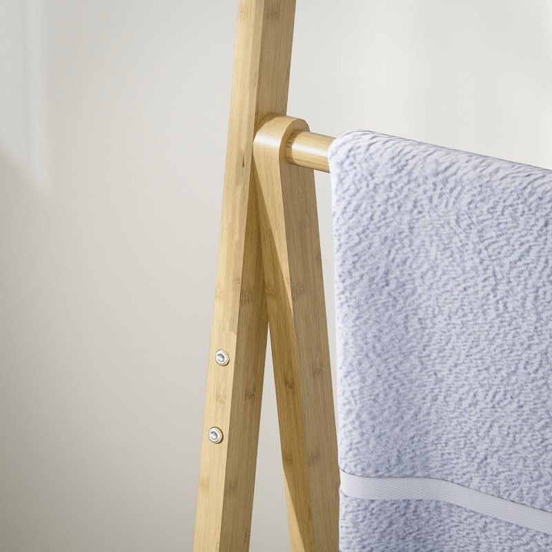 HOMCOM Folding Bathroom Storage Shelves, 3-Tier A-Frame Bamboo Storage Shelving Unit with Towel Bars, Freestanding Shelves Rack Organiser for Living Room, Natural