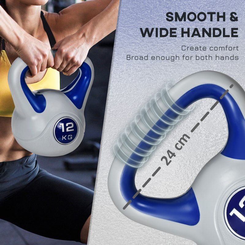 SPORTNOW Kettlebell, 12kg Kettle Bells with Handle for Home Gym Weight Lifting and Strength Training, Dark Blue and Grey