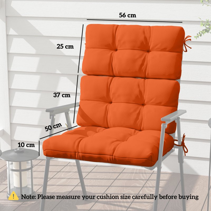 Outsunny 2pc Outdoor Seat Cushions with Backrest, Ties, Water Repellent Seat Pads for Chair, Garden Patio, Orange