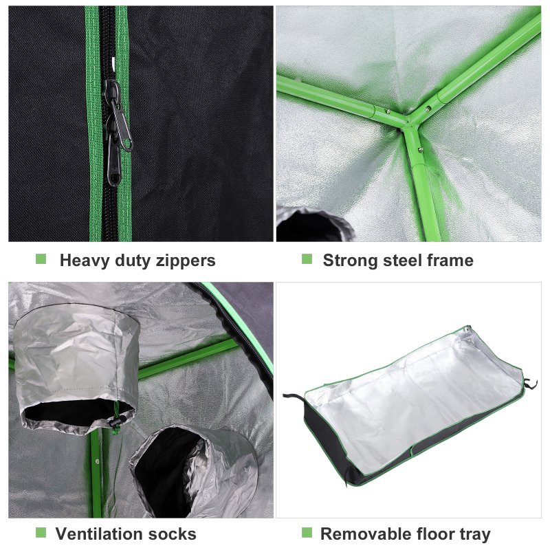 Outsunny Grow Tent Reflective Mylar Hydroponic with Adjustable Vents and Floor Tray for Indoor Plant Growing, 120 x 60 x 150 cm (47