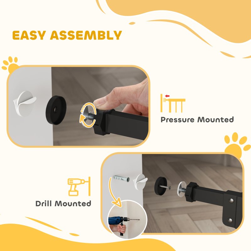 PawHut Extra Tall Dog Gate with Cat Flap, Pet Safety Gate for Doorways Stairs with Auto Close Double Locking, 104 cm Tall 74-80 cm Wide, Black