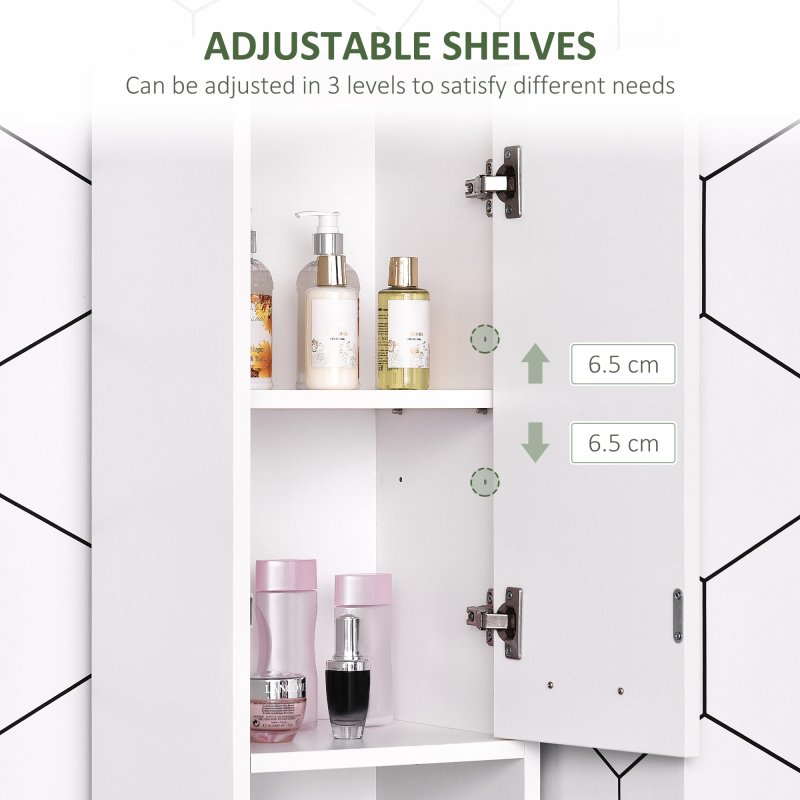 HOMCOM Bathroom Floor Storage Cabinet Slim Tallboy w/ Door Cupboard & Shelves For Living Room, Bedroom, Hallway White