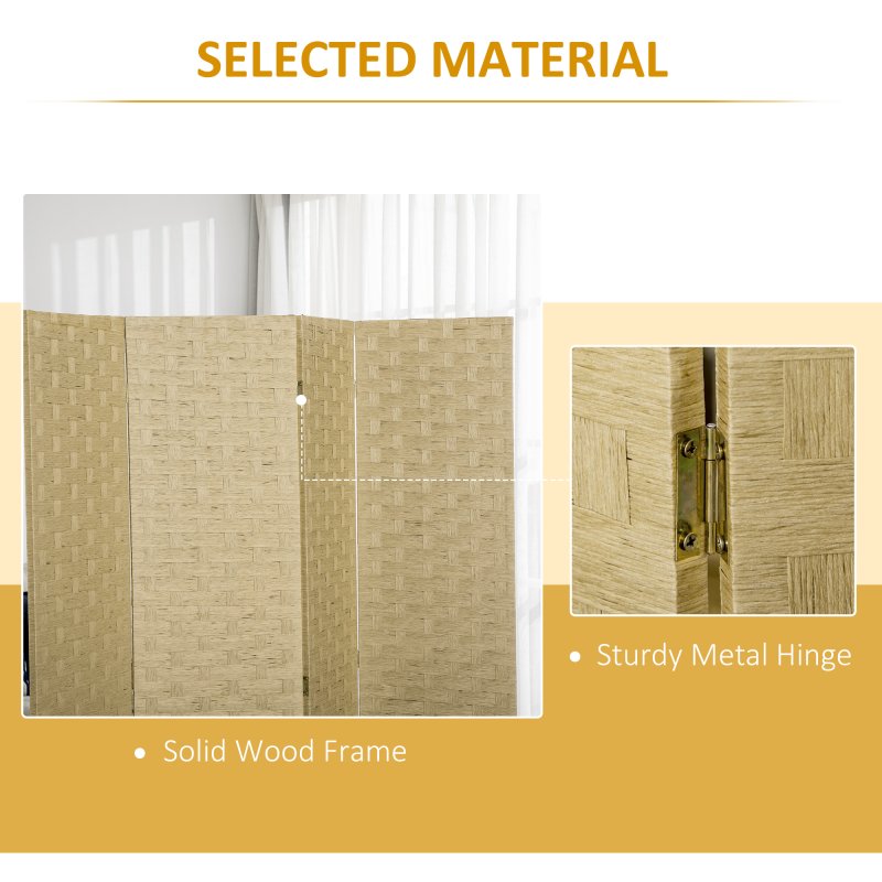 HOMCOM 4-Panel Room Dividers, Wave Fibre Freestanding Folding Privacy Screen Panels, Partition Wall Divider for Indoor Bedroom Office, 170?cm, Brown