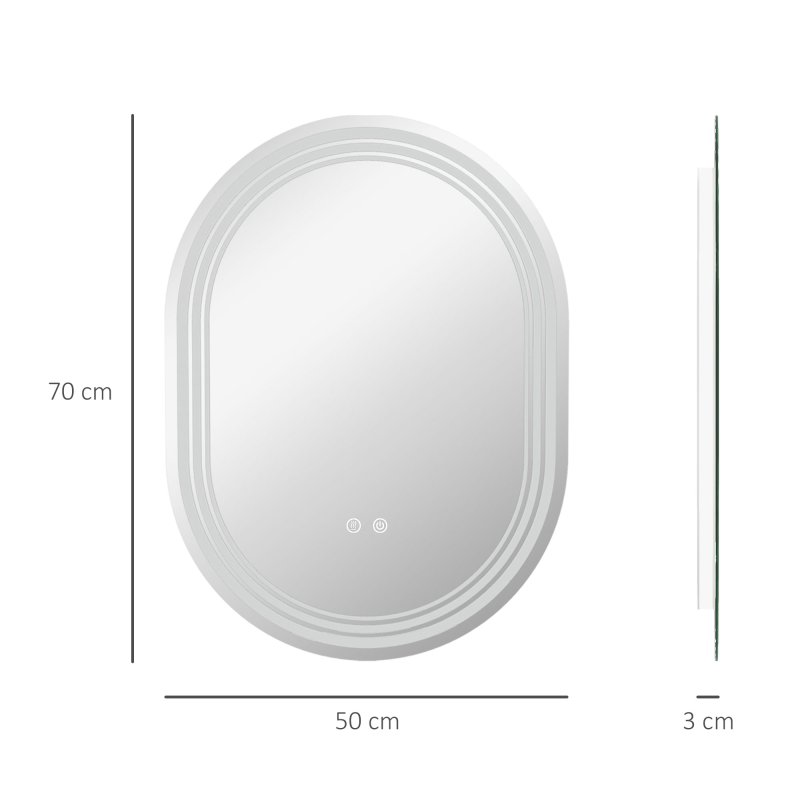 kleankin Bathroom Mirror with LED Lights, 70 x 50cm Dimmable Makeup Mirror with 3 Colour Light, Anti-fog, Memory Function, Touch Switch, Vertical or Horizontal Mounted