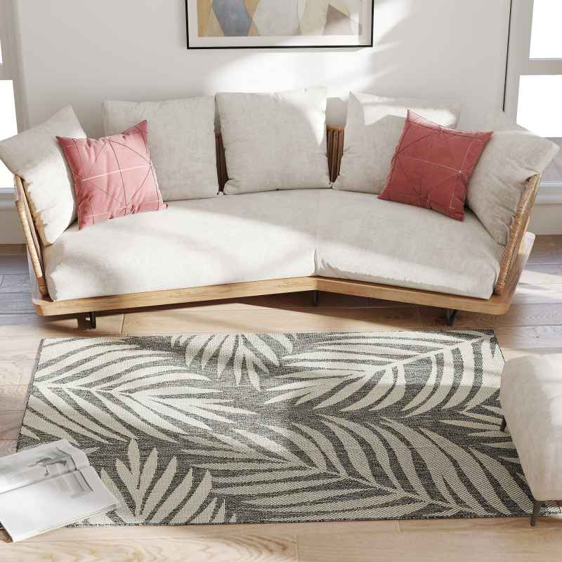 HOMCOM UV Resistant Indoor & Outdoor Area Rug, Easy-Cleaning Machine Washable Rug for Patio, Garden, Kitchen, Bathroom or Living Room, 170 x 120 cm, Grey