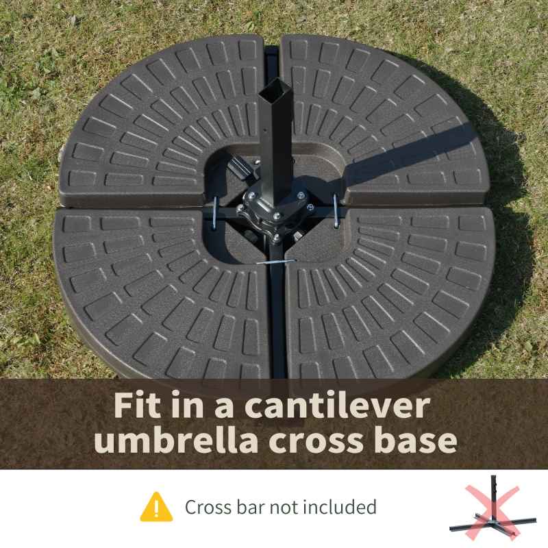 Outsunny 4 PCs Portable Round Parasol Base Up to 100kg, Sand or Water Fillable Umbrella Cross Stand Weights Holder for Cantilever Banana Hanging Parasol