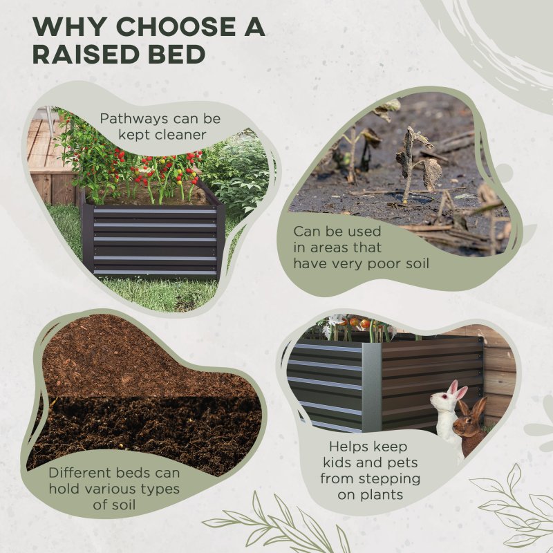 Outsunny Raised Beds for Garden, Galvanised Steel Outdoor Planters with Multi-reinforced Rods for Vegetables, Plants, Flowers and Herbs, 180 x 90 x 59 cm, Dark Grey