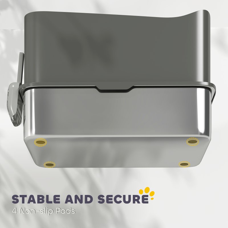 PawHut Stainless Steel Litter Box, Extra Large Enclosed Cat Litter Tray with Scoop, Top Entrance, Non-slip Pads, Easy to Clean & Never Absorbs Odors, Dark Grey