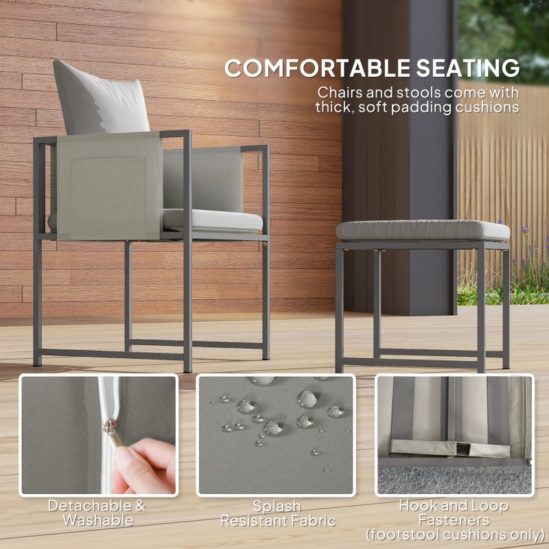 Outsunny 9 Piece Garden Dining Set, Cube Outdoor Garden Furniture Set with Cushions, 8 Seater Garden Table and Chairs with 4 Stools, Square PSPC Plastic Top Table, Side Pockets for Conservatory, Grey