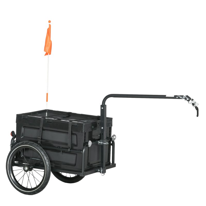 HOMCOM Bike Trailer, Bicycle Cargo Trailer Wagon Cart with 65L Foldable Storage Box, Pneumatic Tyres and Safe Reflectors, Max Load 40KG, Black