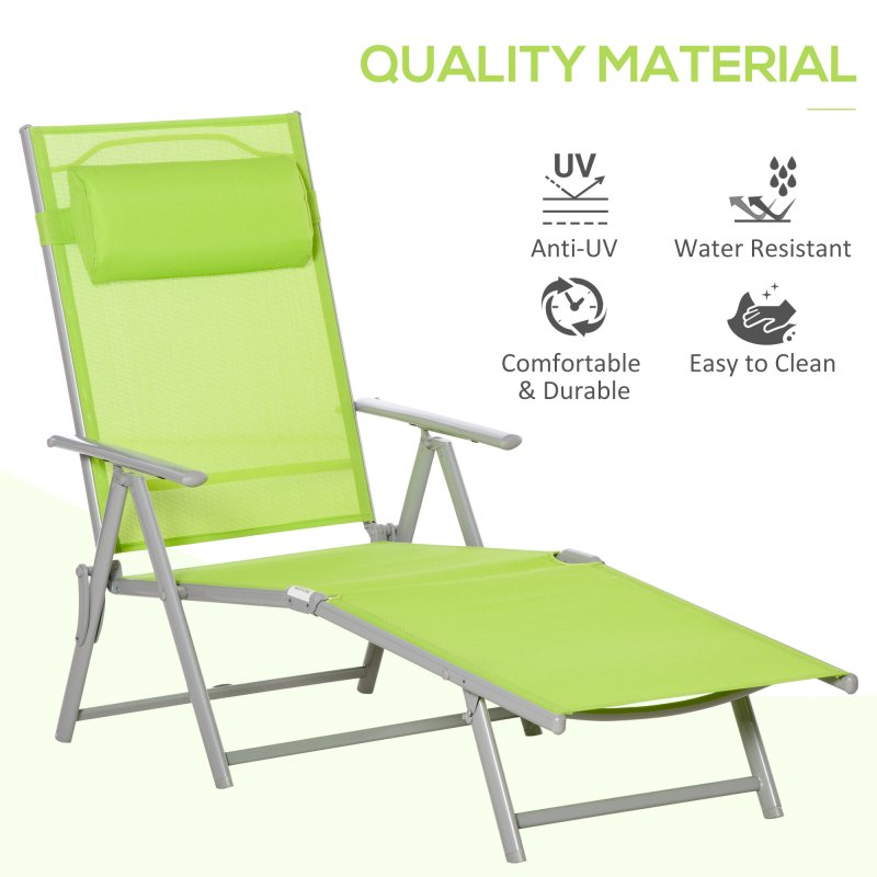 Outsunny Steel Fabric Sun Lounger Outdoor Folding Chaise Lounge Chair Recliner with Portable Design & 7 Adjustable Backrest Positions
