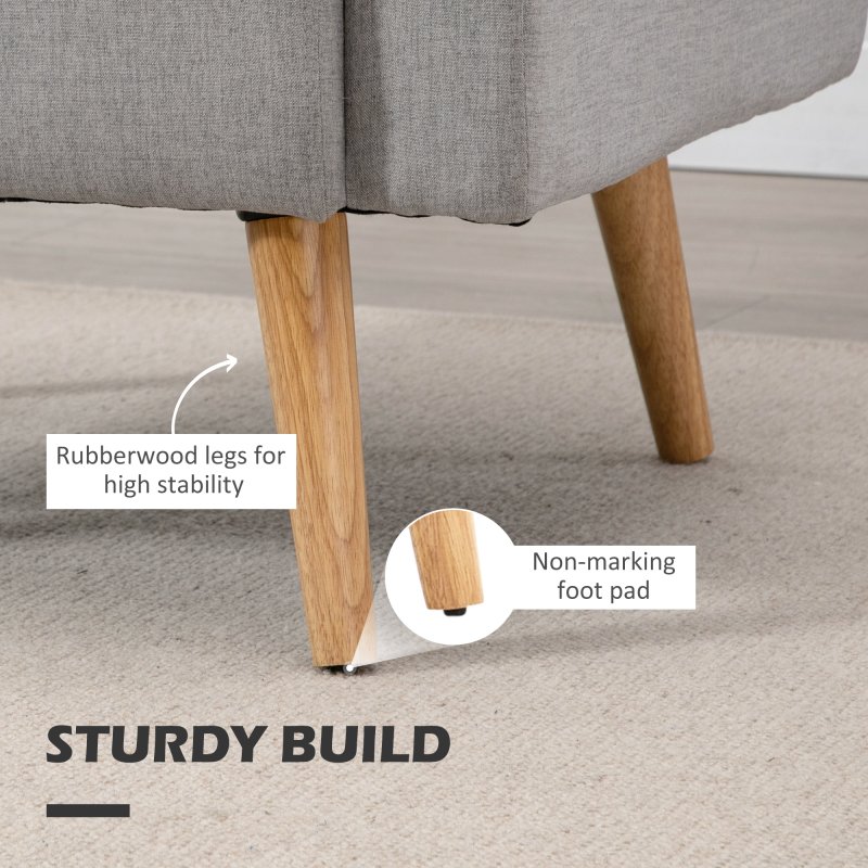 HOMCOM Accent Chair, Linen-Touch Armchair with Pillow, Upholstered Leisure Lounge Sofa for Living Room, Club Chair with Rubber Wooden Frame