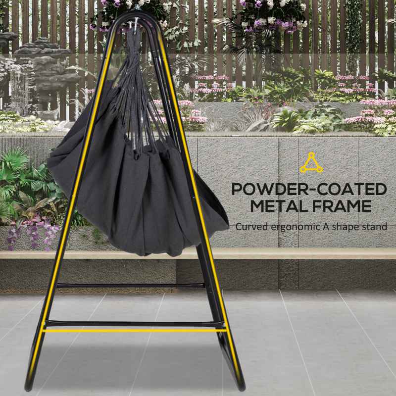 Outsunny Patio Hammock Chair with Stand, Outdoor Hammock Swing Hanging Rope Chair with Cushion, Armrest, Hooks, Dark Grey