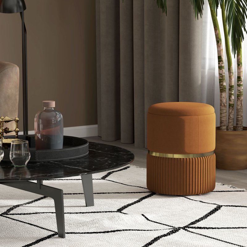 HOMCOM Round Storage Stool, Velvet-feel Fabric Upholstered Vanity Stool with Removable Top, Padded Seat and Hidden Space for Living Room, Bedroom