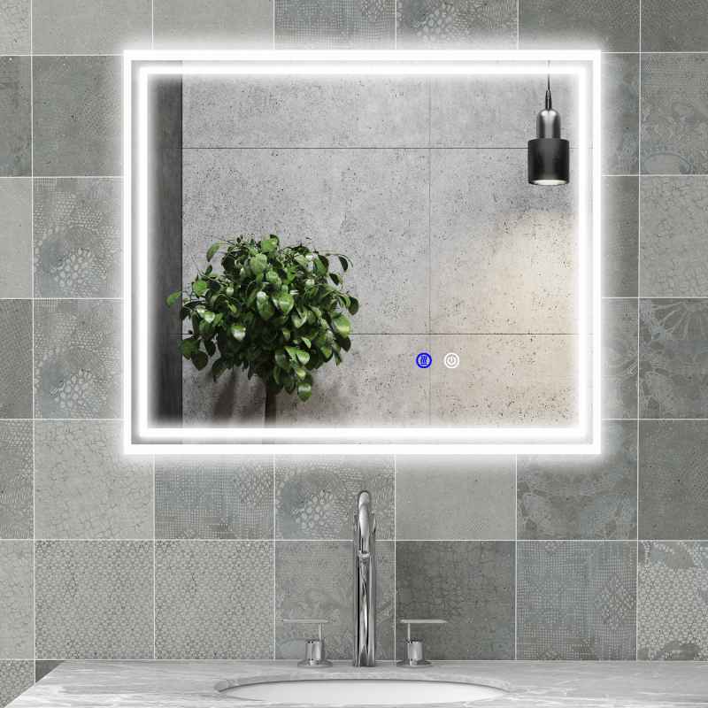 kleankin Bathroom Mirror with LED Lights, Dimmable Makeup Mirror with 3 Temperature Colours, Defogging Film, Memory Function and Aluminium Frame, Hardwired, Horizontal and Vertical, 60 x 50?cm