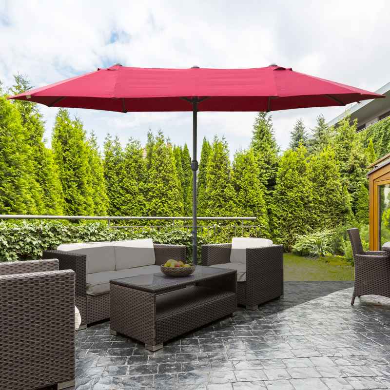 Outsunny 4.6m Garden Parasol Double-Sided Sun Umbrella Patio Market Shelter Canopy Shade Outdoor with Cross Base - Red