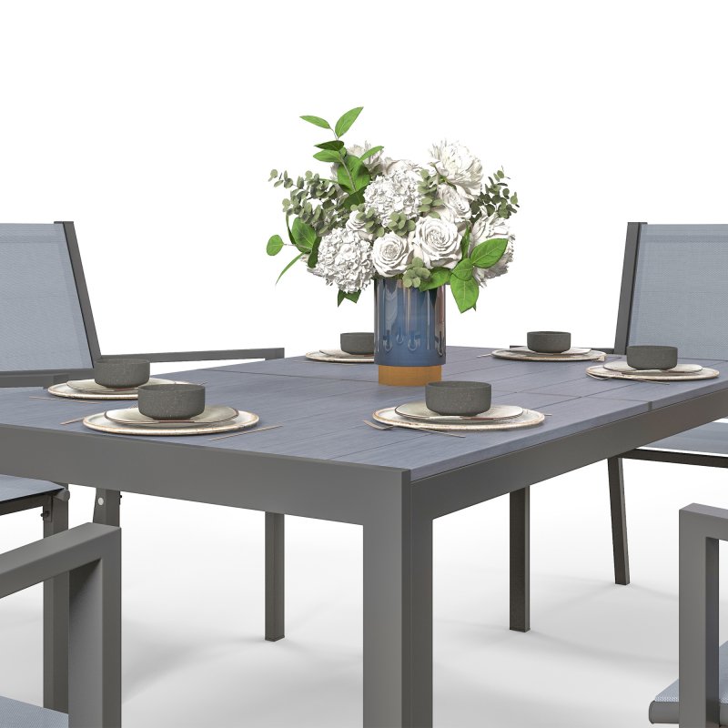 Outsunny 6 Seater Garden Dining Set with Stackable Armchairs, WPC Top Dining Table, Outdoor Table and Chairs, Garden Furniture Set, Light Grey