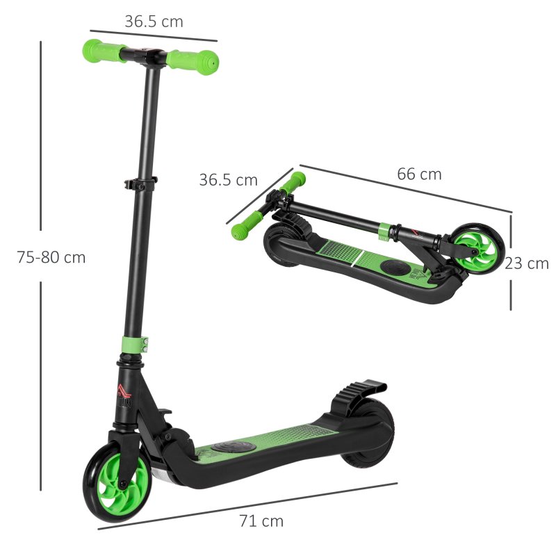 HOMCOM Kids Folding Electric Scooter Adult E Scooter, 120W, with Adjustable Height and Rear Wheel Brake, 8km/h Maximum Speed, for Children Ages 6-12 Years Old, Green