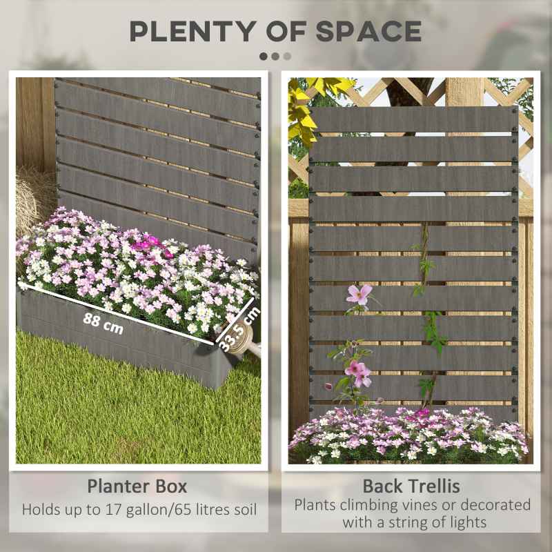 Outsunny Garden Planter with Trellis for Climbing Plants, Vines, Flowers, Freestanding Raised Bed for Garden, Outdoor, Patio, Planter Box with Drainage Gap, Dark Grey
