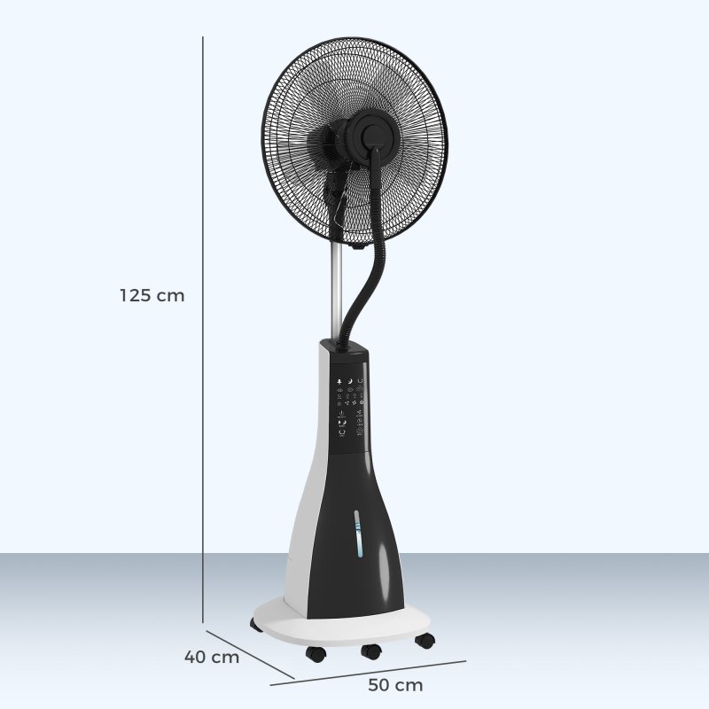 HOMCOM Pedestal Fan with Water Mist Spray, Spray Misting Fan with 75° Oscillation, Remote Control, Tilt Head, 3 Speeds, 3 Modes, 3 Mist, 3L Water Tank, Wheels, for Home, 125 cm