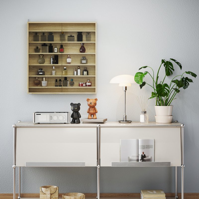 HOMCOM 7-Tier Wall Mounted Display Cabinet, Display Case with 6 Adjustable Shelves, Glass Doors for Home Office Ornaments 83x80cm, Oak