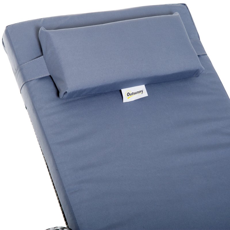 Outsunny 3 Pieces PE Rattan Patio Lounge Chair Set, Outdoor Recliner Lounge Chairs with Wheels, for Outside with Cushions, Headrest, Coffee Table for Garden, Poolside, Grey