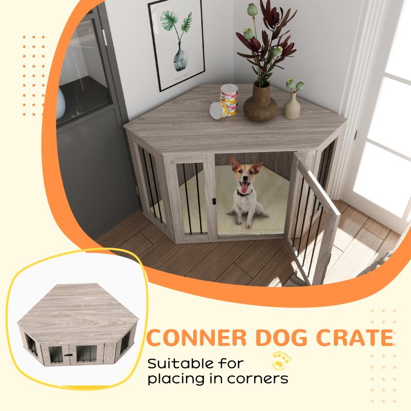 PawHut Dog Crate Furniture, Side Table Dog Kennel with Cushion, Large Door, for Large Dogs - Walnut Brown