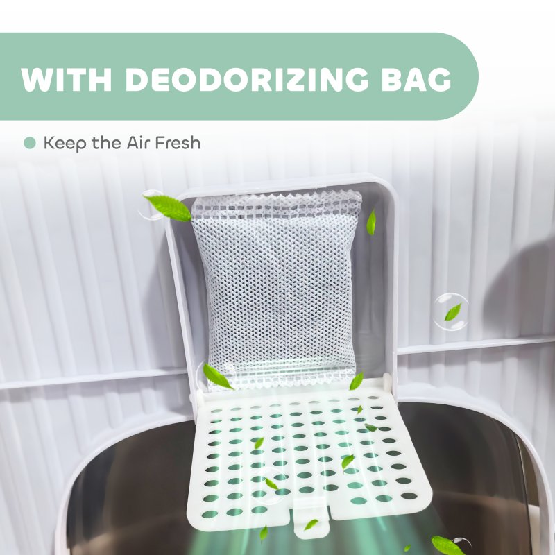 PawHut Cat Litter Tray with Lid, Cat Litter Box with Deodorisation Bags, Scoop, Top Entry, Litter Tray with Drawer Pan, Green