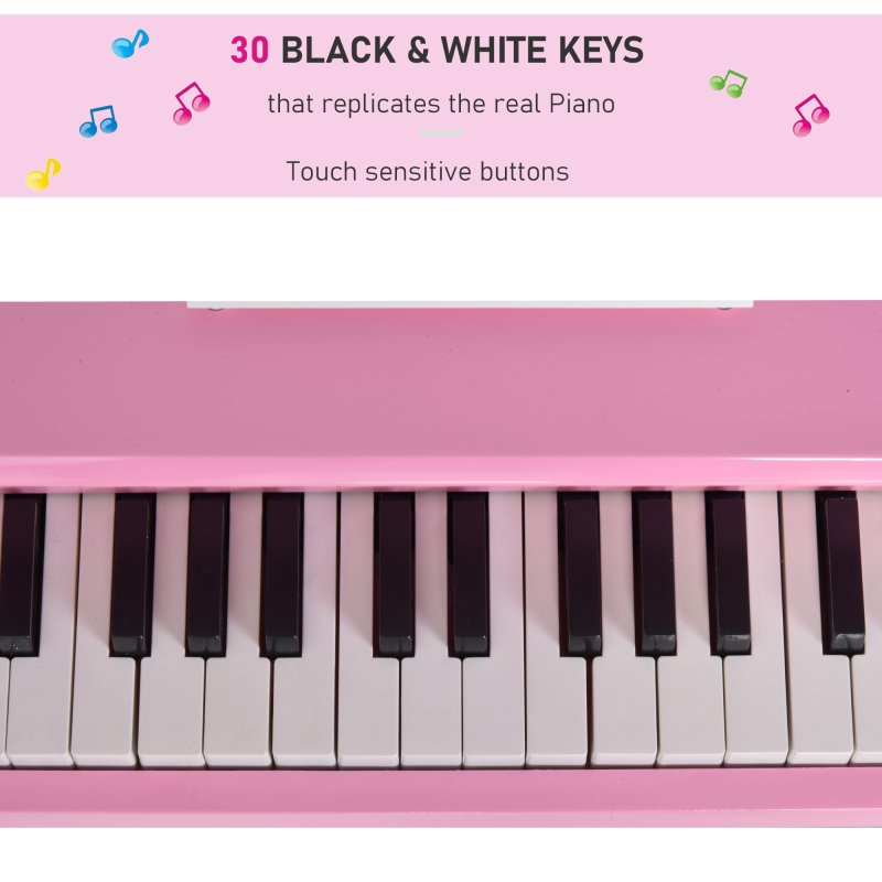 HOMCOM 30 Keys Kids Keyboard Piano Mini Piano Set Grand Piano with Music Stand and Bench Pink