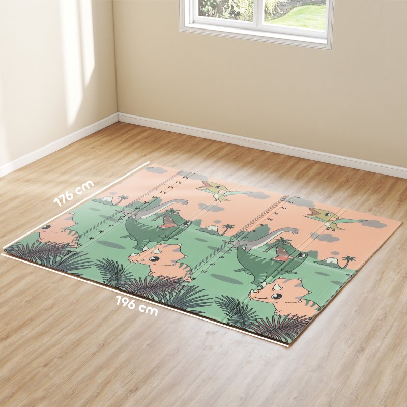 AIYAPLAY Baby Play Mat Double Sided, Foldable & Reversible Activity Playmat, Waterproof Kids Foam Crawling Mat for Outdoor Indoor Playtime Picnics, 196 x 176 x 1.5cm, Dinosaur Theme