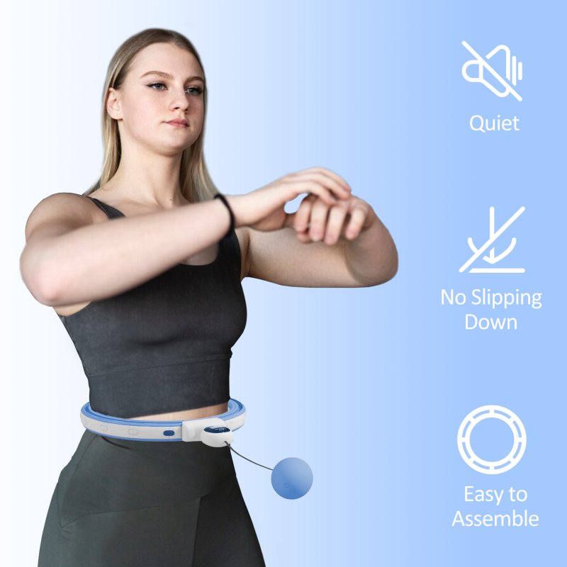 SPORTNOW Smart Weighted Hula Hoop for Adults, Hula Ring with 16 Detachable Knots, 360?? Auto-Rotating Ball and Digital Counter, Massage Hula Circle For Weight Loss, Light Blue