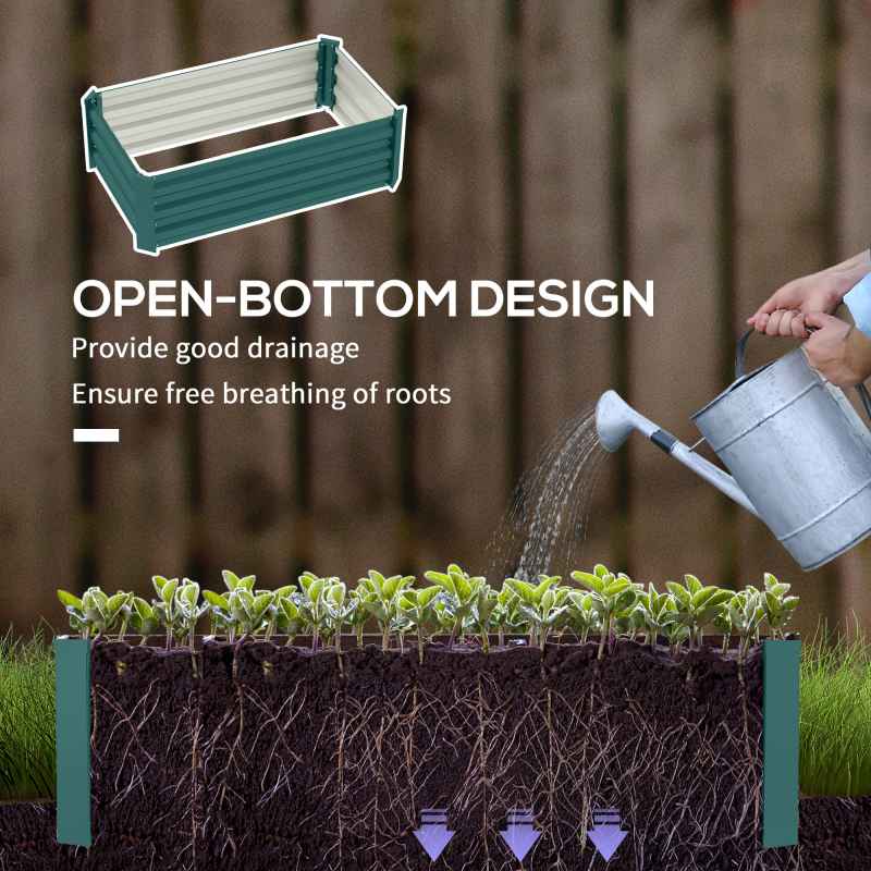 Outsunny Set of 2 Raised Garden Bed, Outdoor Planter Box with Galvanised Steel Frame for Growing Vegetables, Flowers and Herbs, 100 x 60 x 30cm, Green