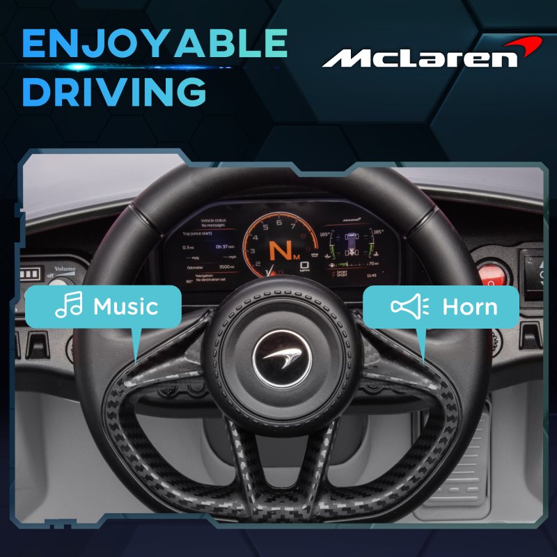 AIYAPLAY McLaren 765LT Licensed Electric Car for Kids with Butterfly Doors, 12V Kids' Electric Ride on with Remote Control, Transport Wheels, LED Lights, MP3 Music, Horn, for 3-6 Years, Grey