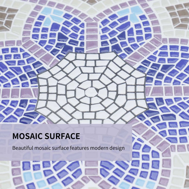 Outsunny 60 cm Mosaic Garden Table, Small Round Outdoor Side Table with Ceramic Top, Plant Stand for Patio, Balcony, Blue and White