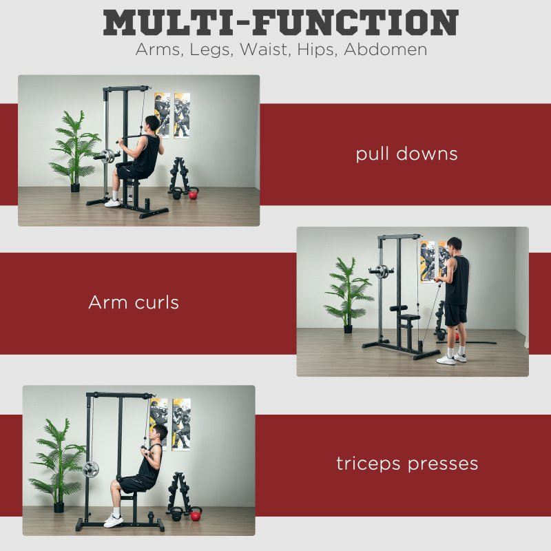 HOMCOM Lat Pull Down Machine with Extra Pulley for Seated Rows, Cable Pulley System with Adjustable Seat for Home Gym