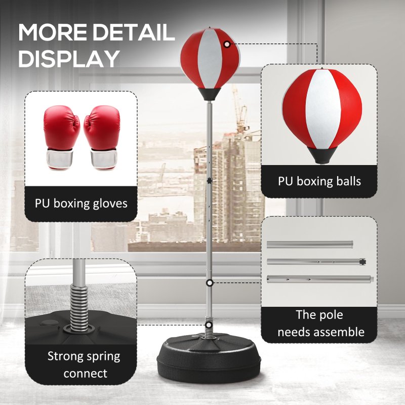 HOMCOM Punching Bag with Stand, Freestanding Boxing Set, Speed Bag with Speedball, 126-144cm Adjustable Height, Red